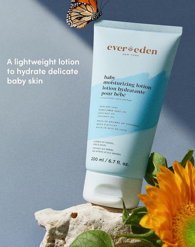 Evereden Moisturizing Baby Lotion for Newborn 6.7 oz. | Lightweight & Non-Greasy Toddler Lotion | Clean & Gentle Baby Care | Non-toxic & Fragrance Free