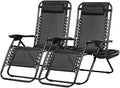 Nazhura Set of 2 Relaxing Recliners Patio Chairs Adjustable Steel Mesh Zero Gravity Lounge Chair Beach Chairs with Pillow and Cup Holder Black
