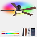 Ayaoty 52in Flush Mount Ceiling Fan with RGB Lights and Remote/APP, Low Profile RGB Ceiling Fan with 5 Reversible Blades, Dimming, Indoor Modern Fan Light Fixutre for Kid's Room, Bedroom, Brown
