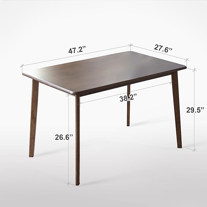 Livinia Canberra 47.2" Rectangular Wooden Dining Table/Mid Century Modern Malaysian Oak Kitchen Table (Walnut) Table Only