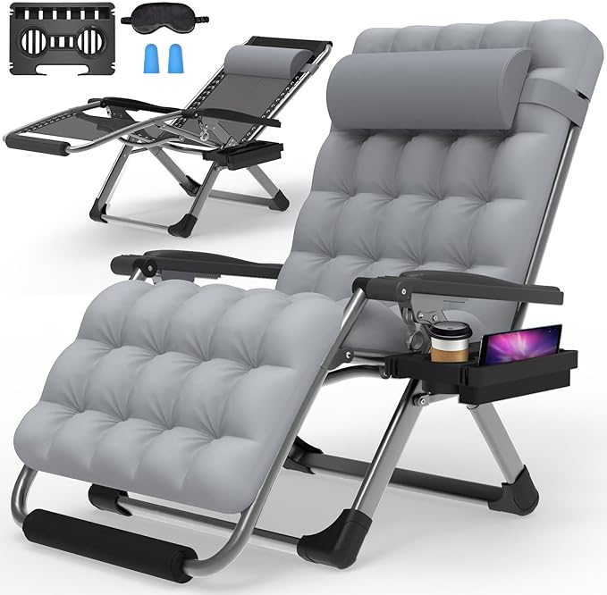 Suteck Oversized Zero Gravity Chair,33In XXL Lounge Chair w/Removable Cushion&Headrest, Reclining Camping Chair w/Upgraded Lock and Footrest, Reclining Patio Chairs Recliner for Indoor Outdoor,500LBS