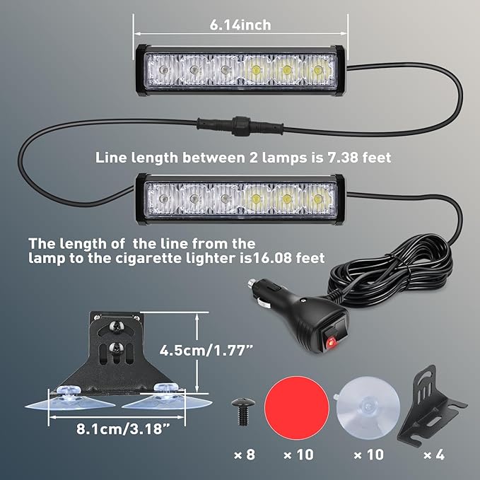 Nilight 12LED Emergency Strobe Traffic Advisor Light Bar 2 in 1 Purple White Dash Warning Safety Flashing Lights Front/Rear Windshield Construction Lights for Trucks Cars Plow Police Vehicles