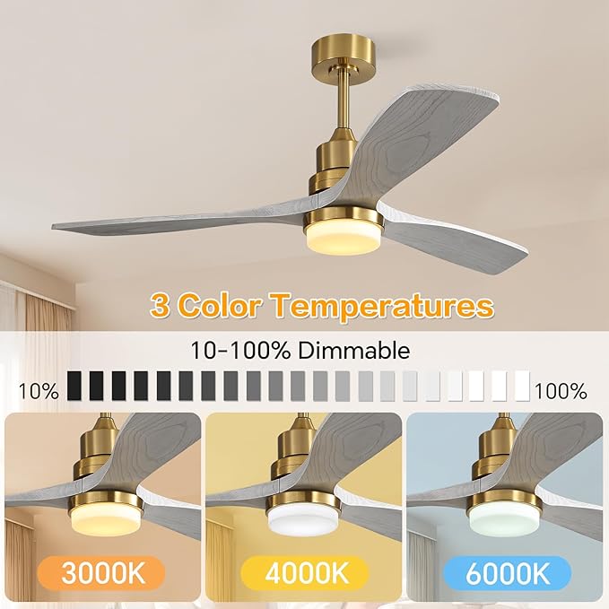 Sofucor Smart Ceiling Fan, 52" Low Profile Ceiling Fans with Lights and Remote, Compatible with Alexa/Google/App, 3-Color Light 6-Speed DC Motor Reversible Timer for Bedroom Living Room Patio Outdoor