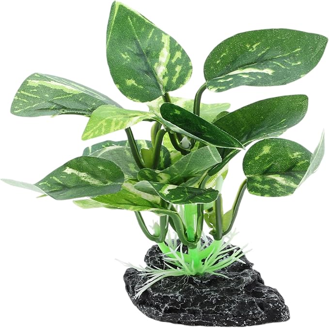 Aquarium Plastic Plants, Silk Aquarium Plants, Silk Plants for Betta Fish Tank, Plant Decor for Aquarium, Dark Green, Pointed Leaves, 4.7" Tall