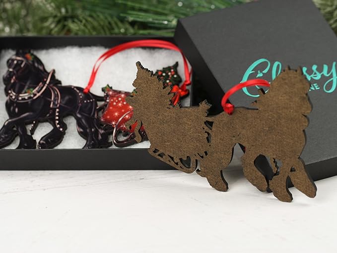 Friesian Horse Christmas Ornament, Friesian Horse Sleigh Decoration, Laser Cut Christmas Tree Decor, Horse Gifts for Women