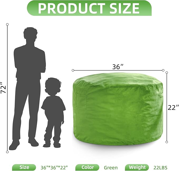Hobestluk 3FT Bean Bag Chair Giant Bean Bag Chairs for Adults Large Bean Chairs with Removable Cover, Beanbag Chair with Filler, Adult Bean Bag Chairs for Living Room, Bedroom