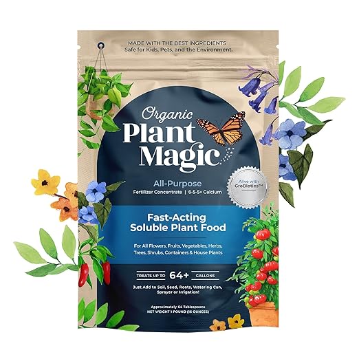 Organic Plant Magic - Truly Organic™ Fast-Acting Soluble Plant Food: All-Purpose Fertilizer Concentrate for All Flower Vegetable Herb Fruit Tree Shrub Container Garden & House Plants [One 1 lb Bag]