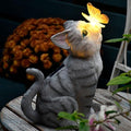 Cat Garden Figurines Outdoor Decor Solar Statue with LED Lights for Patio Lawn Yard Art Decoration Housewarming Garden Gift