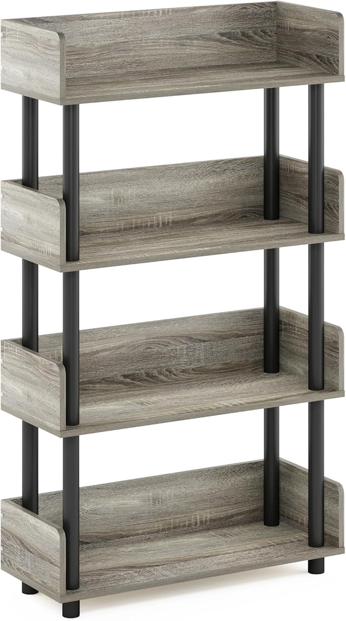 Furinno Turn-N-Tube 4-Tier Multipurposes Display Rack, Open Shelf Rack/Storage with Back & Side Panel, French Oak/Black