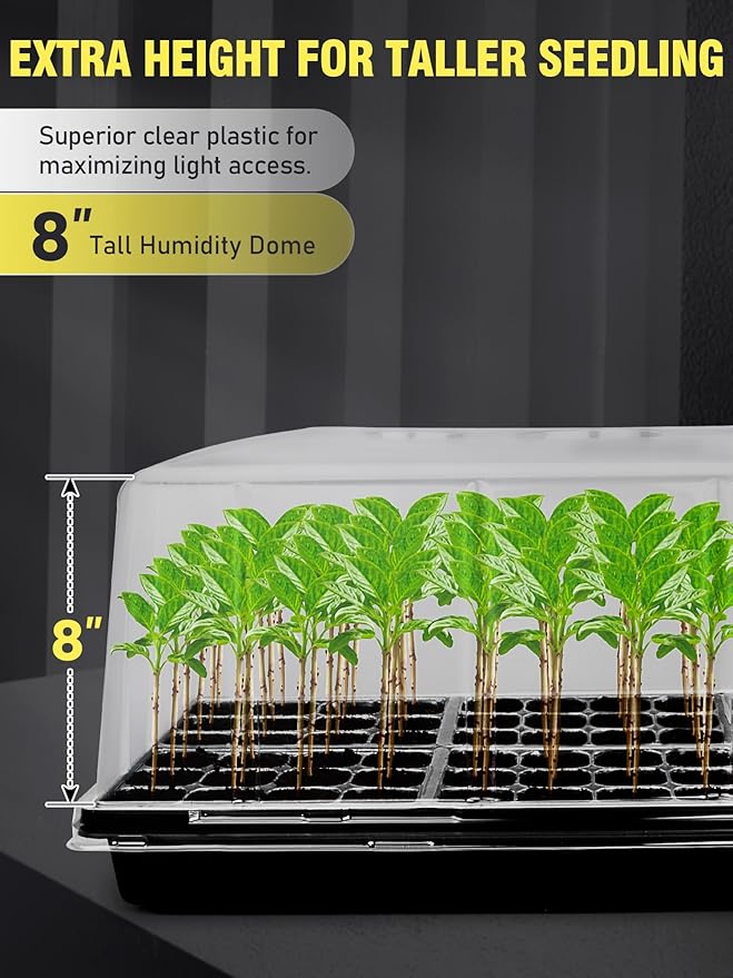 1020 Plant Tray with Tall 8'' Dome, 144-Cell Seed Starter Tray with Heat Mat, Extra Large Seed Starter Kit, Heavy-Duty Seed Starter Tray for Seed Starting, Plant Germination & Growing, 2 Pack