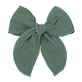 5.5 Inch Green Fable Hair Bow: Handmade Linen Cotton Hair Clip for Girls - 1 PCS