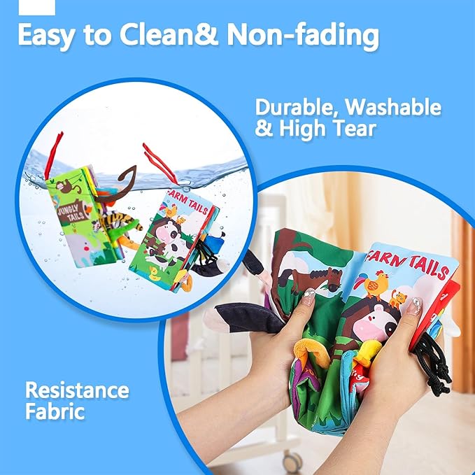 beiens Baby Books 0-6 Months, 2PCS Baby Toys 0-3-6-12-18 Months, Touch Feel Sensory Cloth Crinkle Soft Books, Tummy Time Stroller Infant Newborn Toys, Boy Girl Shower Gifts