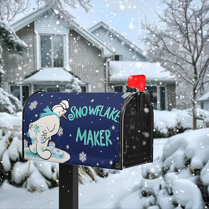Winter Snowman Mailbox Cover Snowflake Maker Magnetic Mailbox Covers Blue Xmas Santa Claus Decorative Post Letter Box Wrap for Winter Holiday Outdoor Yard Decor 21 X 18 Inch