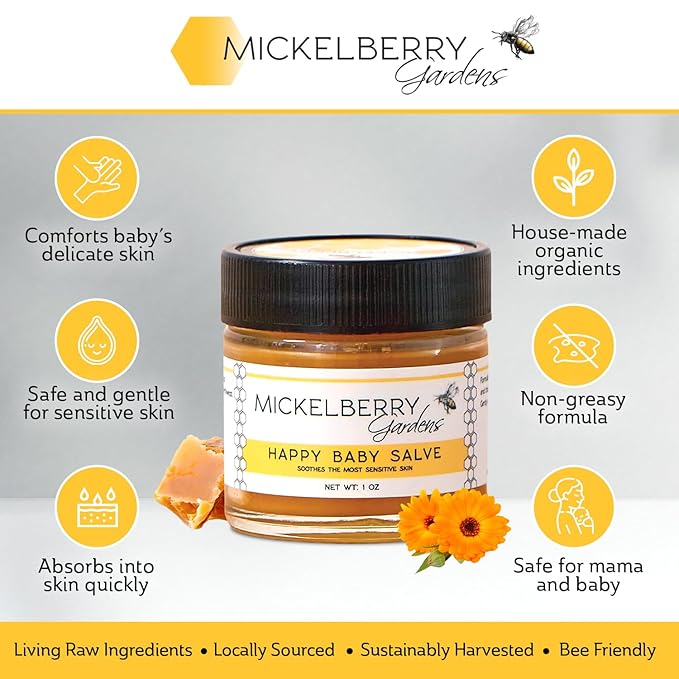 Mickelberry Gardens Herbal Baby Salve – Organic Diaper Rash Cream with Calendula & Beeswax – Natural Soothing Ointment for Sensitive Skin, Eczema & Dryness (1 oz)