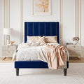 SHA CERLIN Twin Bed Frame/Velvet Upholstered Platform Bed Frame with Headboard/Strong Wood Slats Support/Mattress Foundation/No Box Spring Needed - Dark Blue