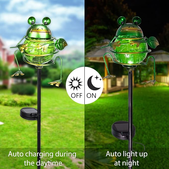 Bshine Solar Frog Garden Decorative Light, Outdoor Waterproof Solar Stake, Yard Decoration for Paths, Landscape, Pathways, Lawn Ornaments, Gift for Mom, Gardening Gift for Frog Lovers