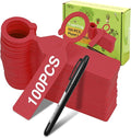 Plant Labels Yuanling 100Pcs Plastic Waterproof Plant Tree Tags Nursery Garden Markers for Indoor Outdoor Gardening Plants Vegetables Flowers Potted (Red Color with 1 Marker Pen)