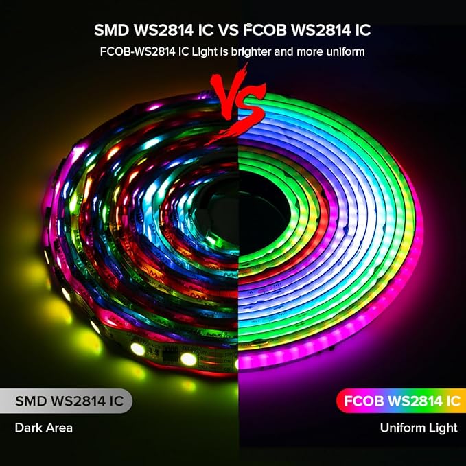 BTF-LIGHTING FCOB COB LED Strip Light, WS2814 Smart IC RGBW 4000K Color Chasing Light, UL Listed DC24V 16.4FT 784LEDs/m High Density 10mm Width for Home Party DIY Decor(No Adapter or Controller)