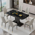 Modern Dining Table Set for 6, Marble Kitchen Table Chair Set for 6, Rectangular Kitchen Table with 6 Pu Leather Upholstered Chair for Dining Room (Light Grey)