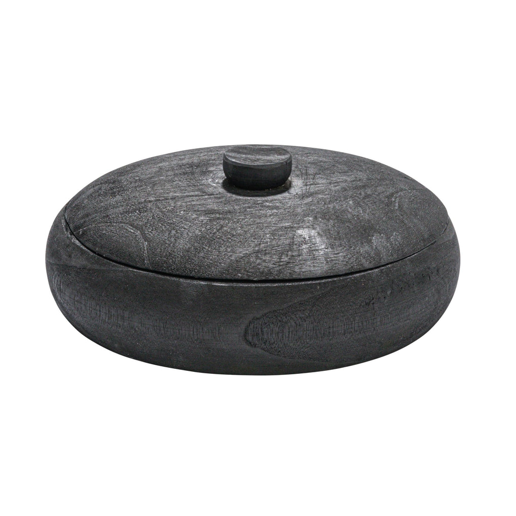 Creative Co-Op Decorative Paulownia Wood Container with Lid, Black