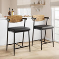 GarveeHome Counter Height Bar Stools Set of 2 with Arms, 26" Upholstered Modern Bar Stools Set with Wood Back & Footrest for Kitchen Island, Counter Bar, Wider Seat, Easy Assembly, Retro Brown