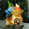 Garden Gnome Statue - Solar Powered Gnome Lights Decoration Outdoor Figurines for Yard with Gnome Building Mushroom House, Lawn Ornaments for Porch Balcony Patio Decor, Gifts for Mom Grandma