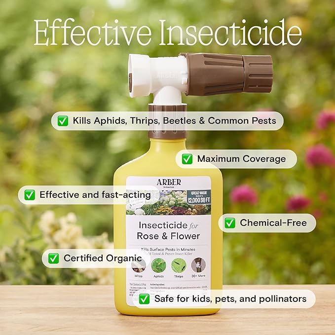 Organic Insecticide for Roses & Flowers – 16oz Ready-to-Spray Pest Control – Controls Aphids, Thrips, Japanese Beetles & More – Bee-Safe & Eco-Friendly