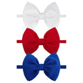 YanJie 3rd of July Hairband Nylon Baby Girl Bows with Red, White, Blue Accents - One Size Fits All Infant Toddler Headbands for Festivals, Everyday Wear, and Special Occasions - Set of 3