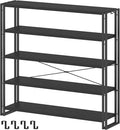 HCHQHS Bookshelf, 5-Tier Industrial Bookcase, Black Open Book Shelf, Freestanding Tall Bookshelves with Metal Frame