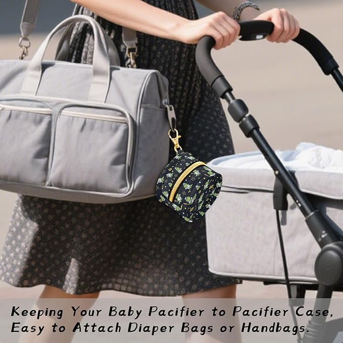 Cartoon Baseball Dinosaur Print Pacifier Holder Case for Diaper Bag Portable Travel Pacifier Storage Case with Clip Newborn Baby Pouch for Baby Boys Girls Purse Outdoor