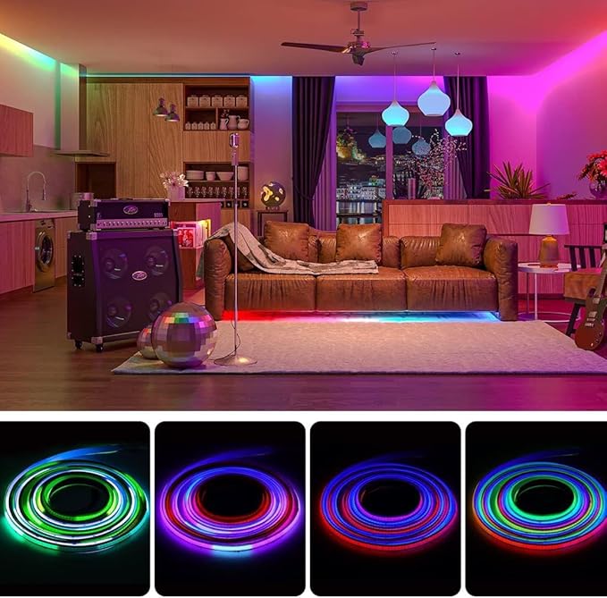BTF-LIGHTING WS2811 Smart IC RGB FCOB COB LED Strip, UL Listed 720LEDs/m High Density Color Chasing Uniform Light, DC24V 9.8FT 12mm Width Black PCB for Home Party DIY Decor(No Adapter or Controller)