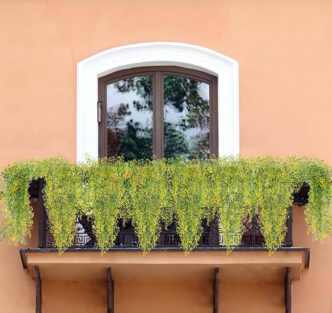 RECUTMS 4 pcs Artificial Hanging Plants Fake Hanging Plants Hanging Flowers Artificial Decor Fake Vines with Fake Flowers Indoor and Outdoor Decoration（Yellow）