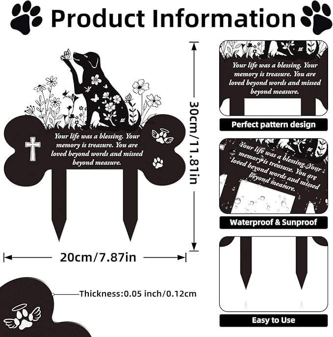 Pet Grave Markers Dog - Metal Memorial Plaques Garden Stakes for Outside Dogs Headstone Decor for Yard