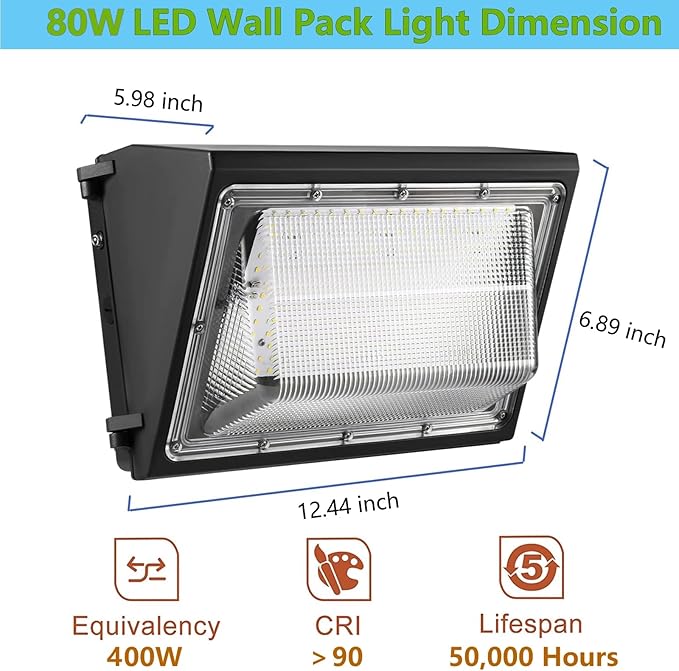 1-10V Dimmable 80W LED Wall Pack Light with Dusk to Dawn Photocell, 100-277V 11200LM 600-800W HPS/HID Equiv., 5000K Outdoor Security Lighting, ETL Commercial Wall Mount Lights for Building