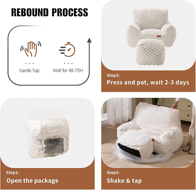 Gaming Chair Comfy Bean Bag Couch Sofa Chair for Bedroom, Modern Faux Fur Reading Bean Bag Chairs for Adults Teens, Living Room Adult Bean Bag Chair with Footrest