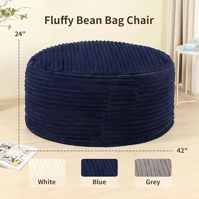 4FT Memory Foam Bean Bag Chair for Adults/Teens, Bean Bag Sofa with Fluffy Removable Cover, for Living Room Bedroom, Blue