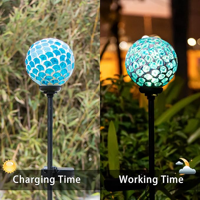 VCUTEKA Solar Lights - Outdoor Garden Decor Mosaic Solar Pathway Light Waterpoof LED Stake Light for Landscape Lawn Patio Yard Decoration (Blue) 1 Pack