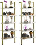 5 Tiers Ladder 2-Piece Shelf White Marble Modern Bookshelf Open Tall Wall Mount Bookcase Standing Leaning Wall Shelves Industrial Decorative