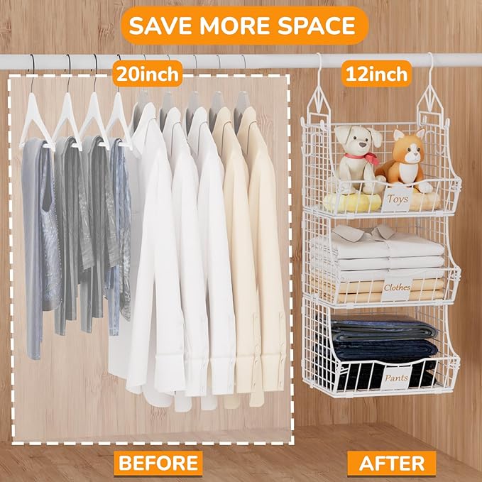 Hanging Closet Organizers and Storage, 3 Tier Closet Shelf Clothes Organizer