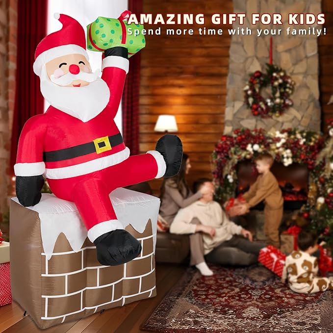 ININ 8FT Christmas Inflatables Santa Claus on The Chimney,Christmas Inflatables Decorations Outdoor/Indoor,Blow Up Santa Claus Yard Decorations Built-in LED Lights,for Yard/Lawn/Garden.