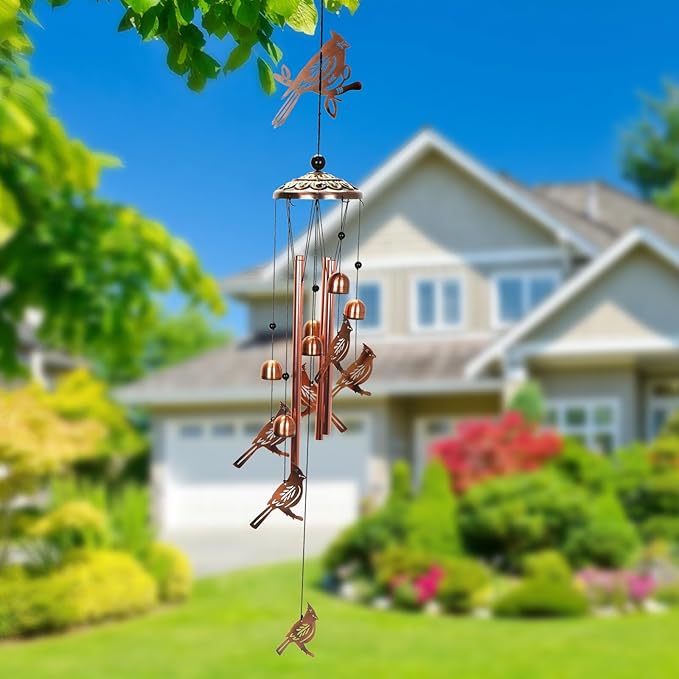 Copper Tone Animal Wind Chimes for Outdoors/Indoors - Cardinal Designs - Garden, Patio, Yard, Home Decor, for Women, Men, Mom, Birthday, Memorial, Housewarming (Cardinal)