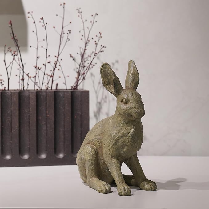 DiliComing Grey Resin Rabbit Garden Statue - 12 Inch Large Garden Statues for Home Yard Decor Garden Statues for Outside Balcony Bunny Decor for Garden Gifts