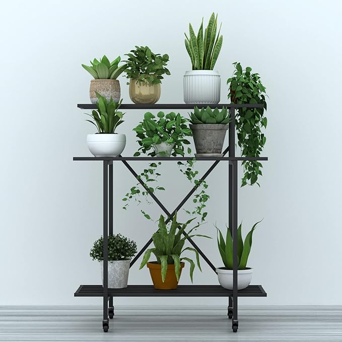 Zhongma 3 Tier Sturdy Plant Stand with Wheels, Heavy Duty Plant Holder for Home Indoor and Outdoor, L35.43 xW17.32 x H41.73 inch