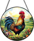 Rooster Sun Catchers Indoor Window, 20cm/7.87in Rooster Stained Glass Ornaments, Chicken Themed Gifts Women