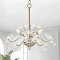Luvkczc Modern Brushed Nickel Chandelier,Vintage Flower Glass Pendant Light Fixture,Mid Century Ceiling Light Fixture for Dining Room, Kitchen, Living Room, Bedroom Hallway Porch,3 Lights