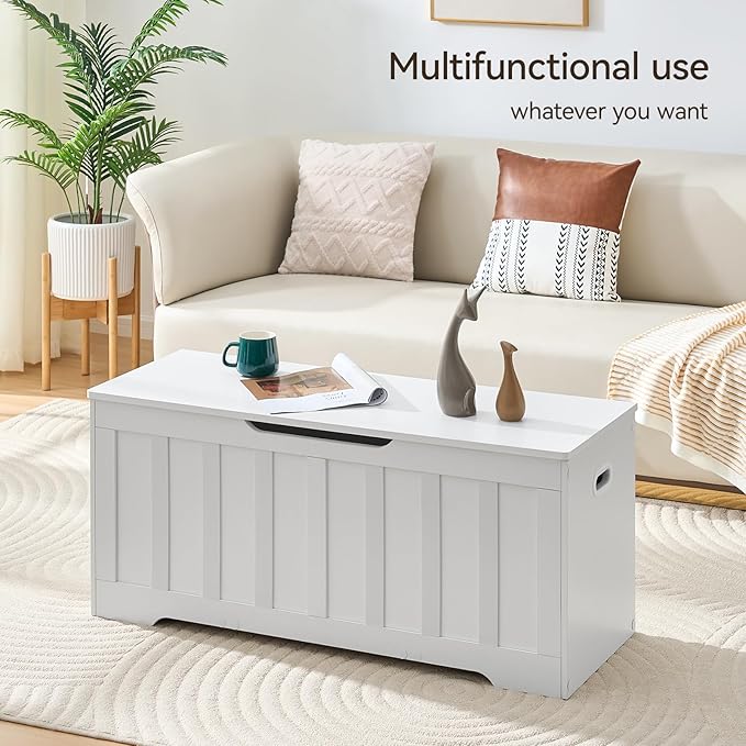 43.3" Storage Chest Extra Large,Storage Trunk with 2 Safety Hinges,Wooden Storage Bench,Shoe Bench,43.3x15.7x19.1 Inch,Easy Assembly,Storage Bench for Bedroom,Living Room,entryway(White).