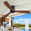 addlon 52 inch Ceiling Fans No Lights, Low Profile Ceiling Fan with Remote Control, Flush Mount, Reversible, 3 Wood Blades, 6 Speeds, Noiseless, Black Walnut Ceiling Fan for Indoor/Outdoor Use