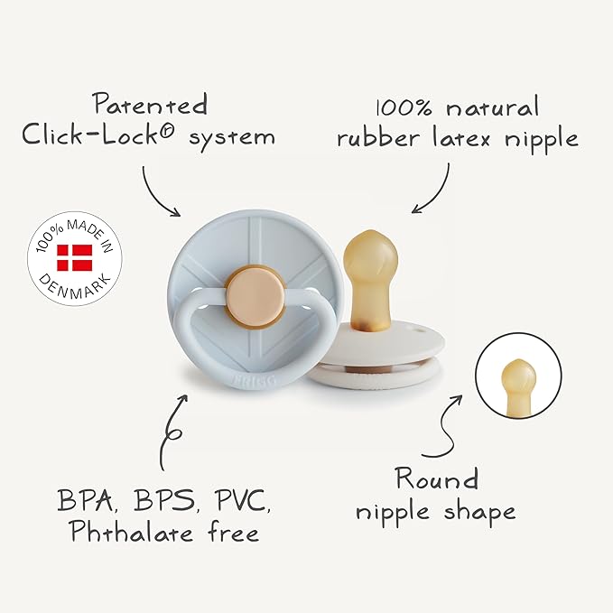 FRIGG Little Viking Natural Rubber Baby Pacifier 2-Pack | Made in Denmark | BPA-Free (Cocoa/Olive, 6-18 Months)