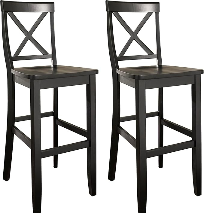 Crosley Furniture X-Back Wood Bar Stools Set of 2, Black, 30-inch
