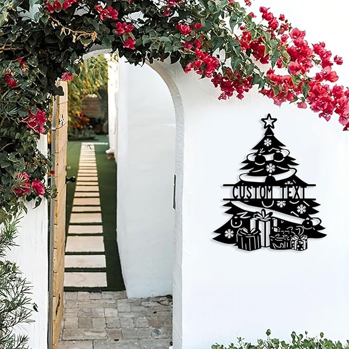 Personalized Christmas Tree Metal Sign, Custom Signs Outdoor Metal Wall Decor, Merry Christmas Tree Signs Wall Decoration for Home Living Room, Bedroom, Office, Garden, Porch